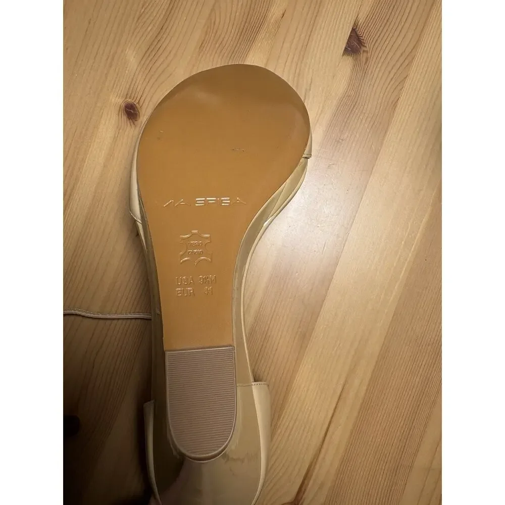 NWOT Via Spiga Women’s Beige Leather Strappy Ankle Strap Wedge Sandals 9.5M